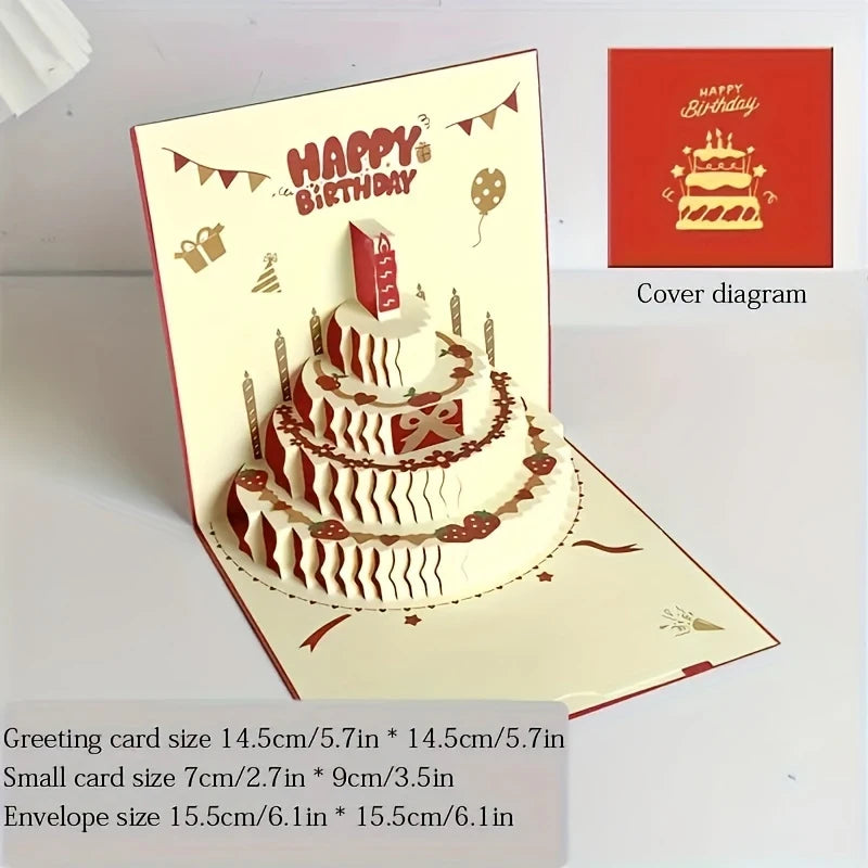 3D Pop-Up Birthday & Christmas Greeting Card with Envelope Pop-Up Greeting Card Babs Red