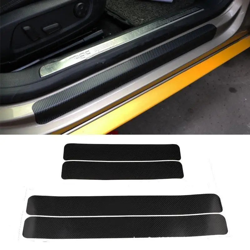 4pcs Carbon Fiber Car Door Sill Strips – Anti-Scratch Decals Car Door Decals Babs Black