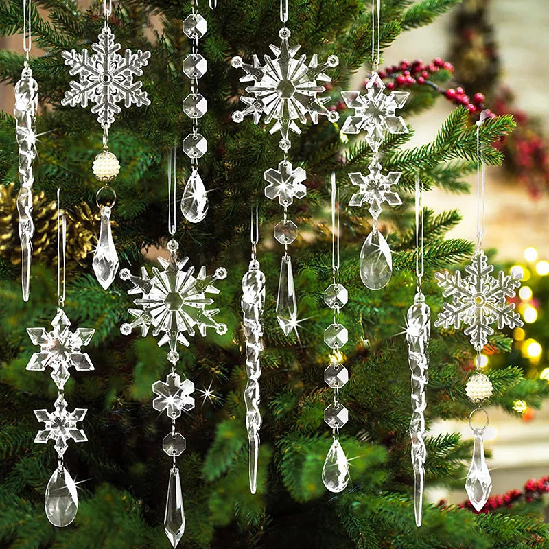 Acrylic Snowflake Christmas Ornaments – 5/10Pcs Ice Pendants Christmas Tree Ornaments Babs