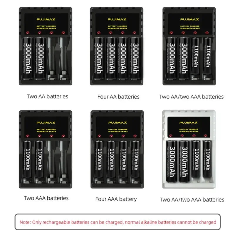Smart 4-Slot AA AAA USB Battery Charger with LED Indicator Battery Charger Babs