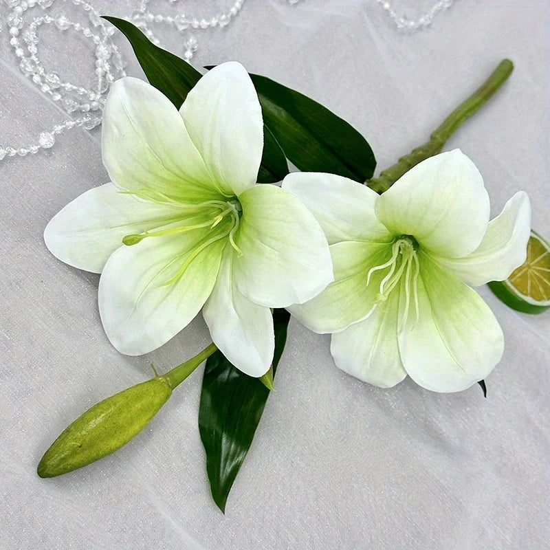 Real Touch Artificial Lily Flowers 3 Heads – Faux Flora Home Decor Artificial Flowers Babs Green Lily