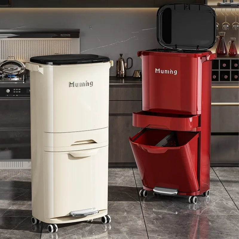 Double Partition Pedal Trash Can | 12L Dual-Compartment Bin Pedal Trash Can Babs