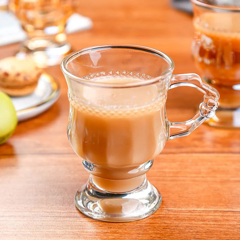 Retro European Glass Coffee Cup with Handle | Elegant Teacup Glass Coffee Cup Babs