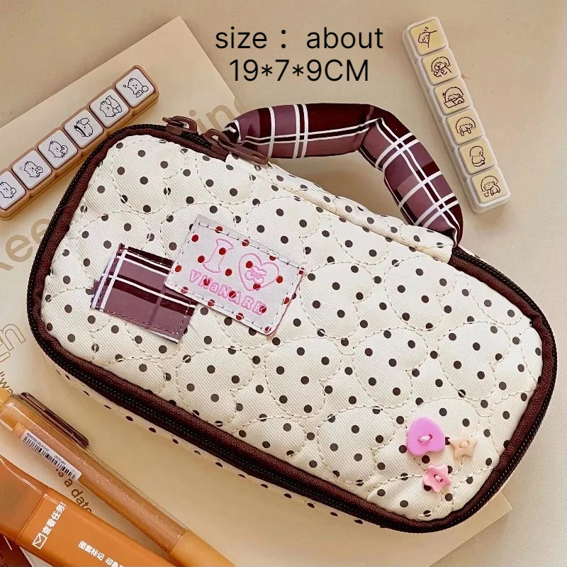 Korean Retro Polka Dot Pencil Case – Large Capacity Pen Bag Pencil Case Babs
