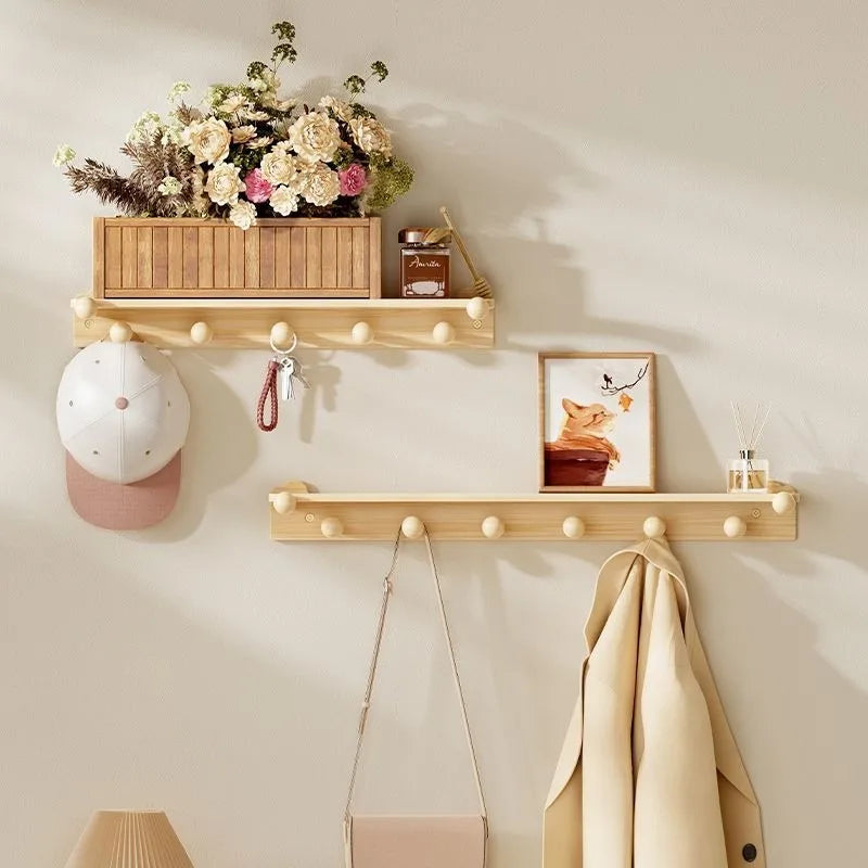 Wall Mounted Wooden Coat Rack – 6-Hook Pine Entryway Organizer Wall Coat Rack Babs