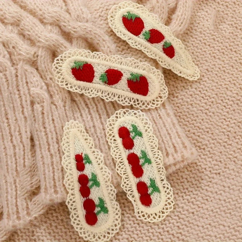 Vintage Strawberry Cherry Lace Hair Clips – 4pcs Retro Pins Hair Clips Babs