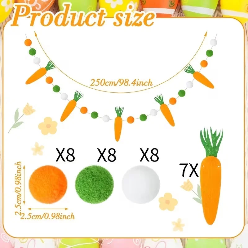 Easter Carrot Pom Pom Garland Felt Bunting Banner Decoration Easter Party Decoration Babs