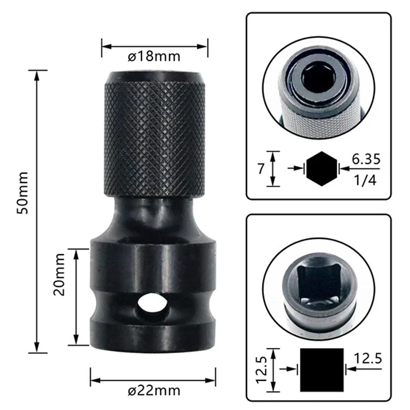 Impact Wrench to Drill Adapter 1/2" to 1/4" Hex Bit Converter Power Tool Adapter Babs