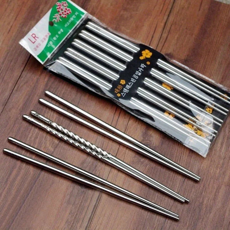 5 Pairs Square Stainless Steel Chopsticks – Non-Slip & Dishwasher Safe Stainless Steel Chopsticks Babs