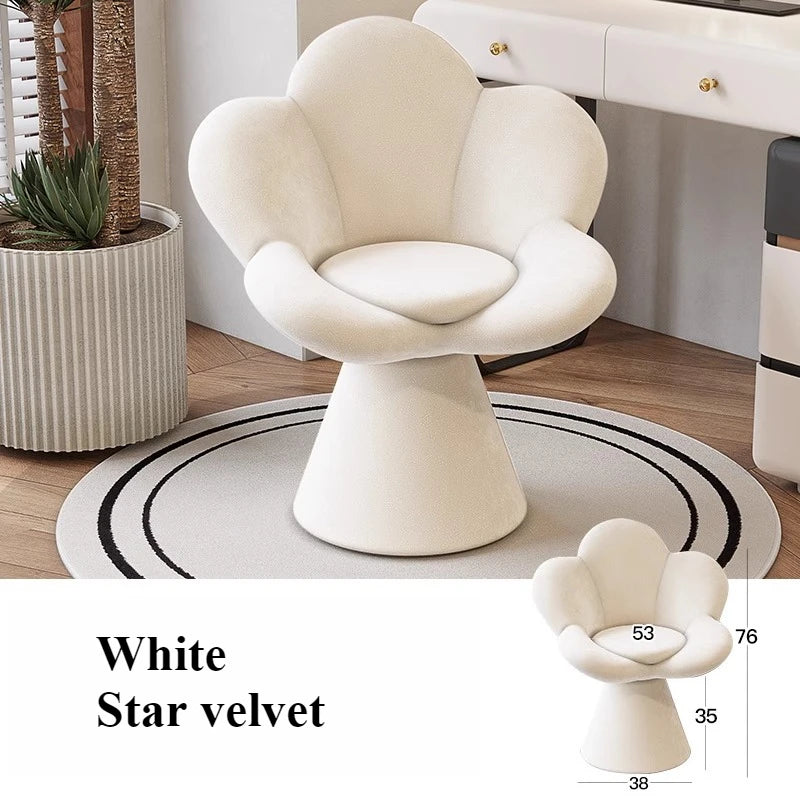 Nordic Petal Chair – Velvet Flannel Living Room & Bedroom Stool Accent Chair Babs White