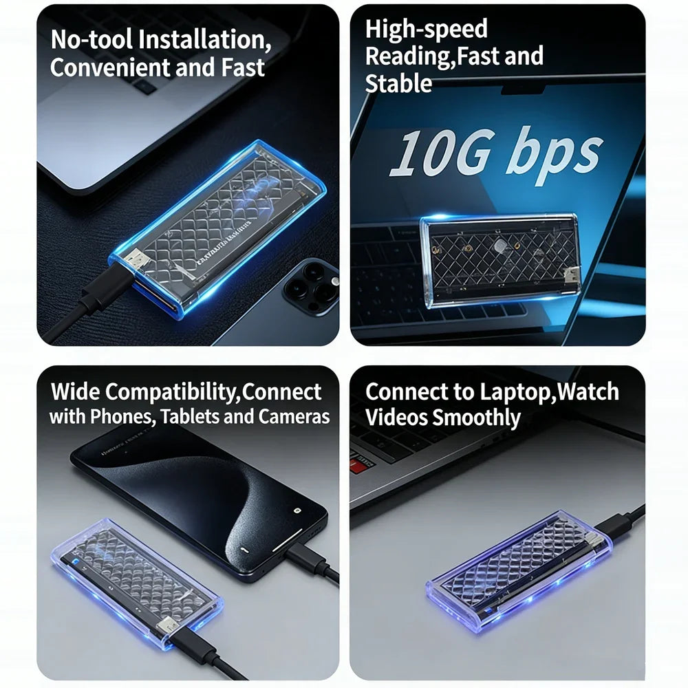 M.2 NVMe & SATA SSD Enclosure RGB 10Gbps USB-C Up to 6TB SSD Hard Drive Enclosure Babs