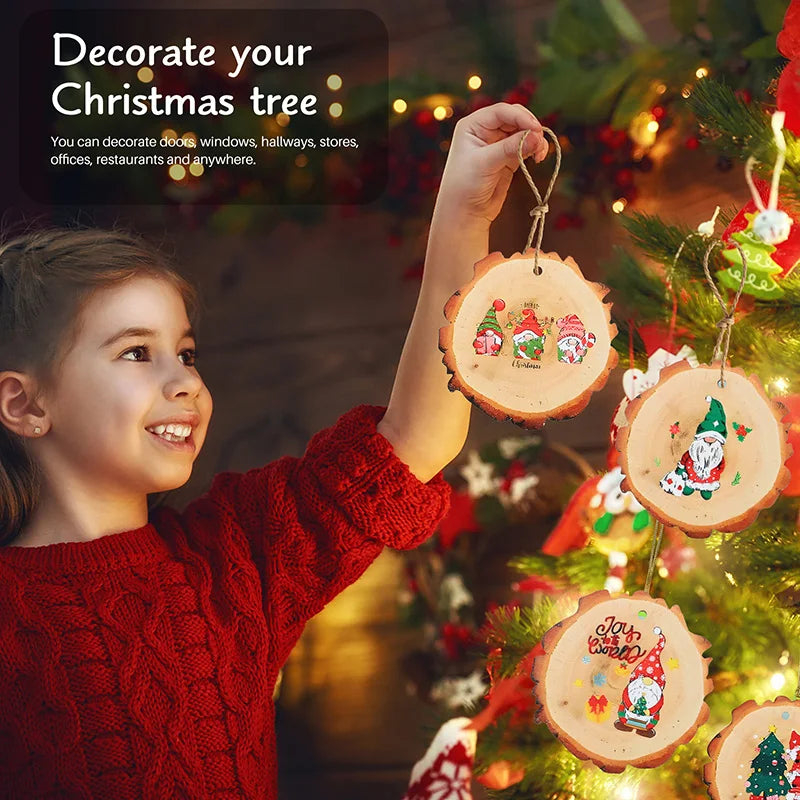 12/24Pcs Rustic Christmas Wooden Ornaments – Santa Claus Xmas Tree Christmas Wood Ornaments Babs