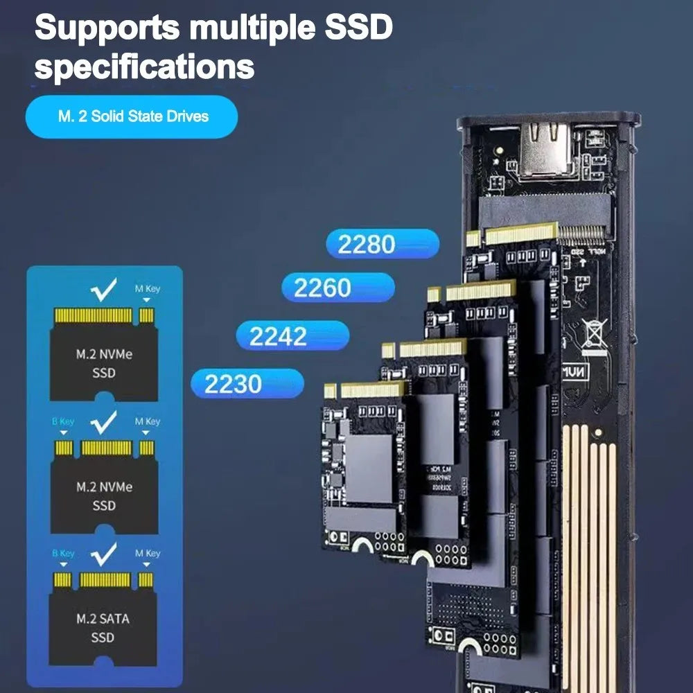 M.2 NVMe SATA SSD Enclosure 10Gbps USB-C Aluminum Case SSD Enclosure Babs