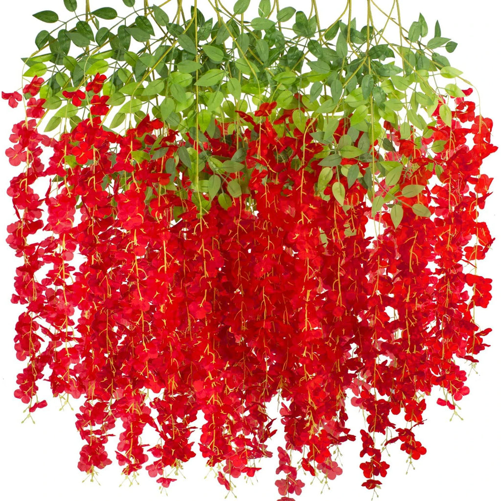 Artificial Silk Orchid Vine Garland for Wedding & Home Decor Artificial Flower Garland Babs Red 4 pcs