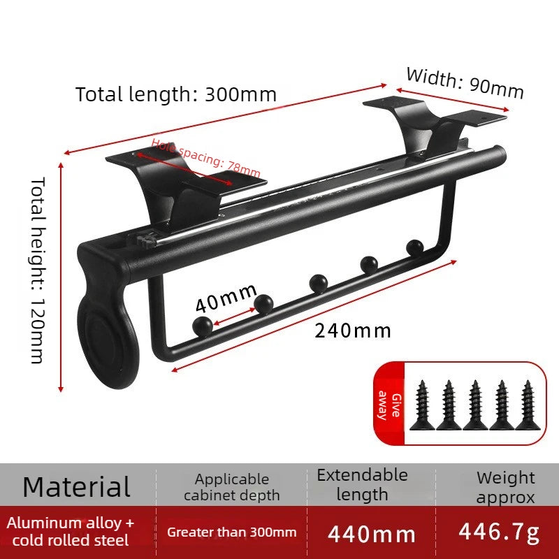 Telescopic Wardrobe Hanging Rod – Retractable Clothes Rack Wardrobe Hanging Rod Babs A-300mm