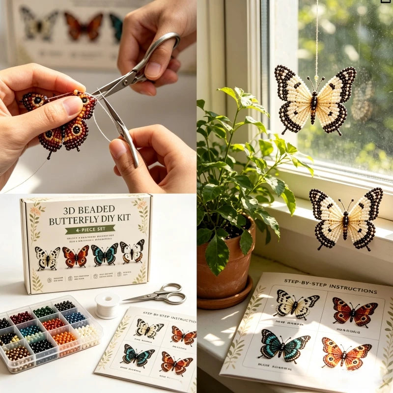 Butterfly Bead DIY Kit – 4 Color Sets, 3D Keychain Craft Bead Craft Kit Babs