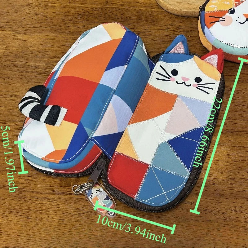 Cute 3D Cat Ear Pencil Case – Cartoon Patchwork Stationery Pouch Pencil Case Babs cat