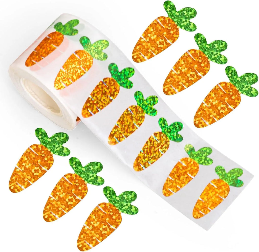 500pcs Glitter Carrot Easter Stickers – Waterproof Labels 1.2in Easter Craft Stickers Babs