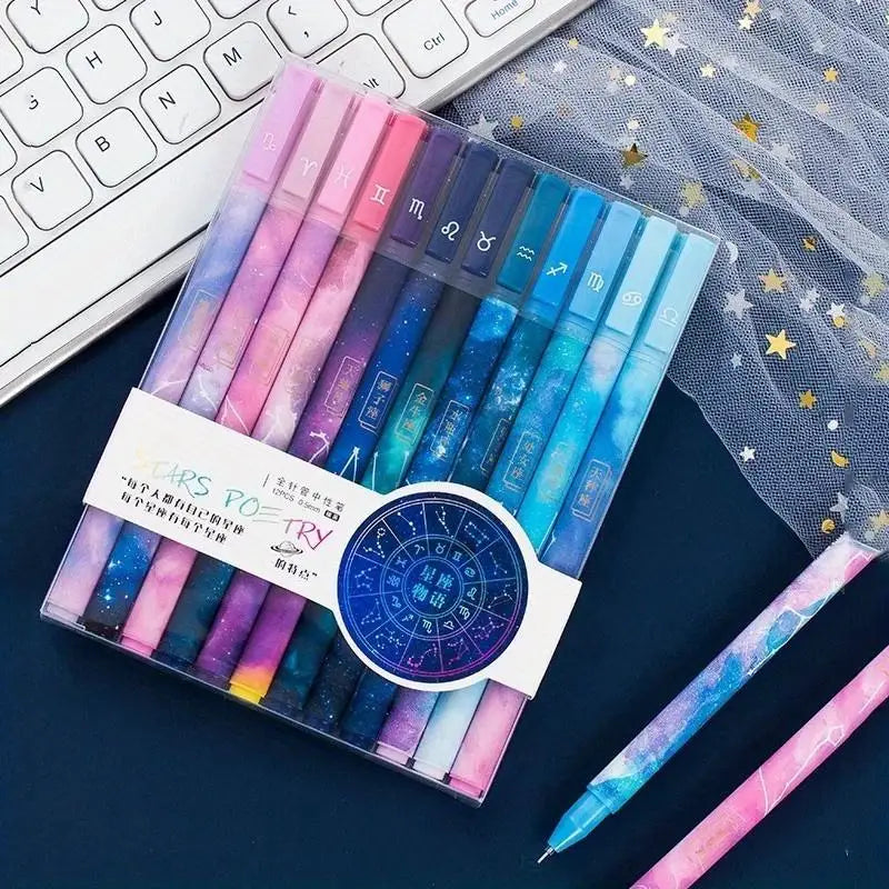 12pc Constellation Gel Pen Set – 0.5mm Kawaii Black Ink Pens Gel Pen Set Babs