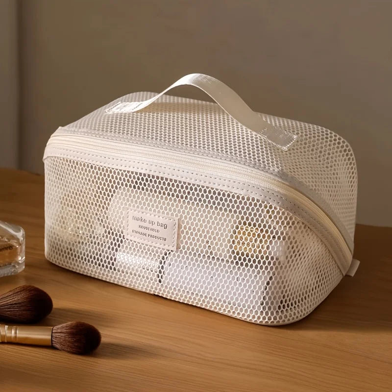 Mesh Translucent Makeup Bag – Large Travel Toiletry Pouch Travel Makeup Bag Babs Beige