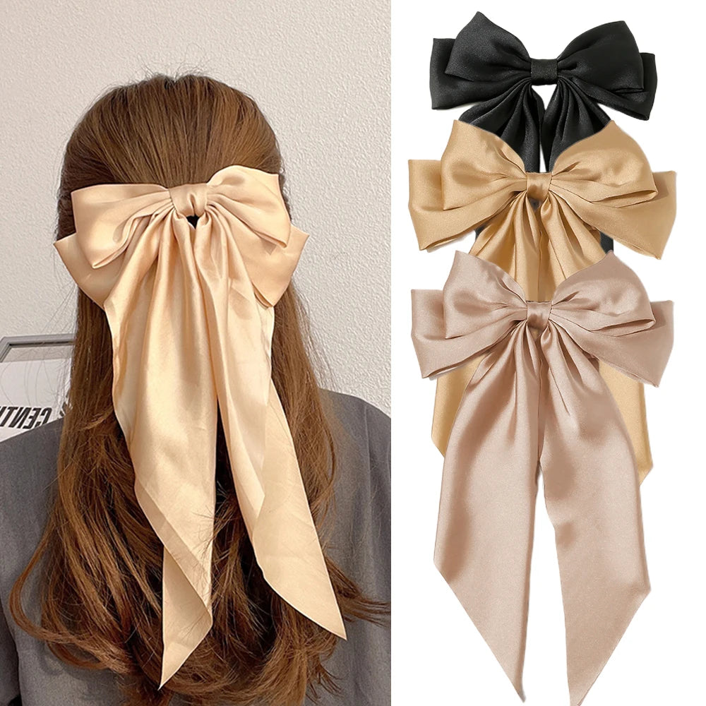 Korean Big Bow Satin Hair Clip – Ribbon Barrette for Women Hair Bow Barrette Babs S10-3PCS
