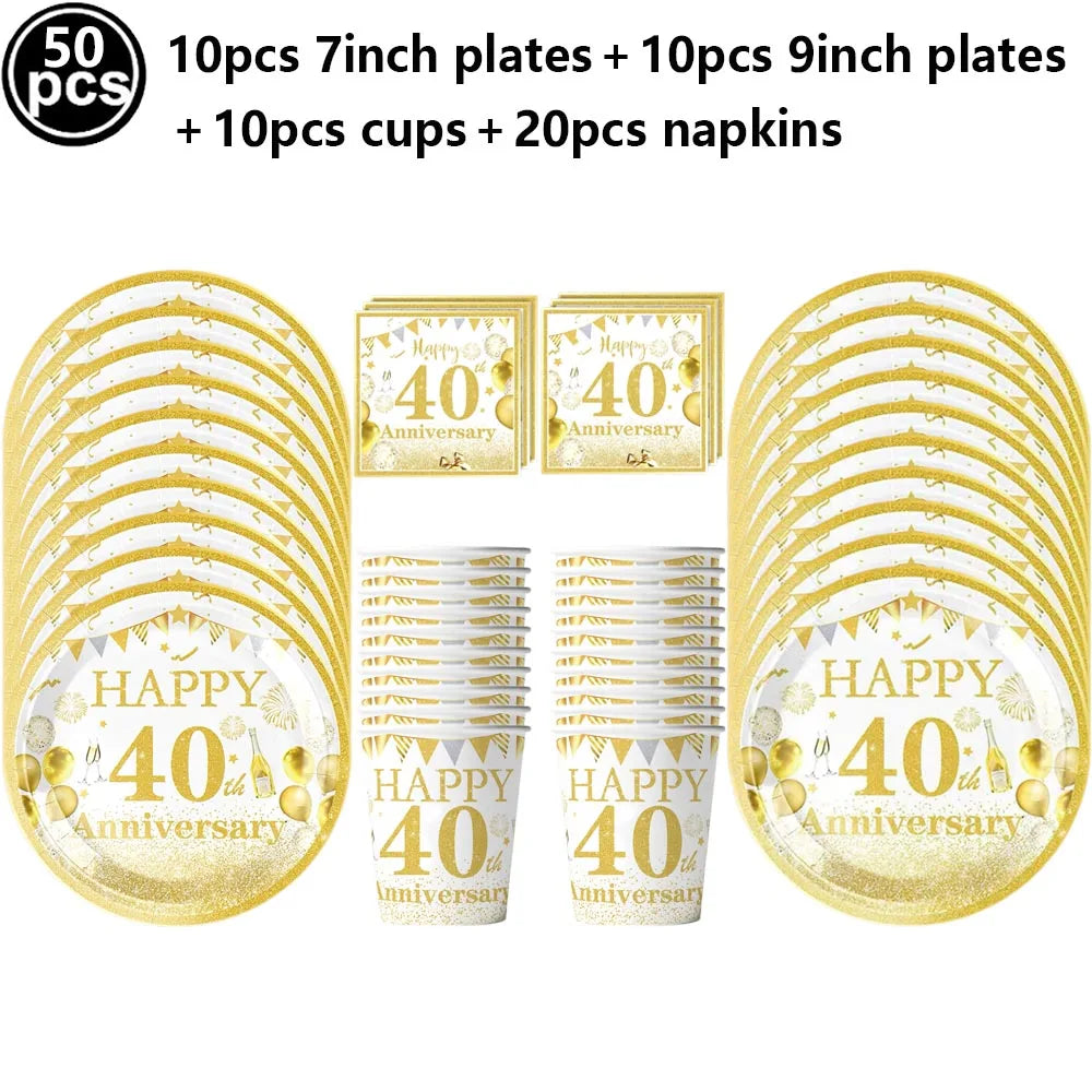 40th Birthday White & Gold Disposable Party Tableware Set Disposable Party Tableware Babs Cutlery set A