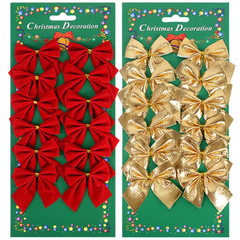 12/24pcs Christmas Bow Ornaments Red Gold Xmas Tree Pendants Christmas Tree Ornaments Babs