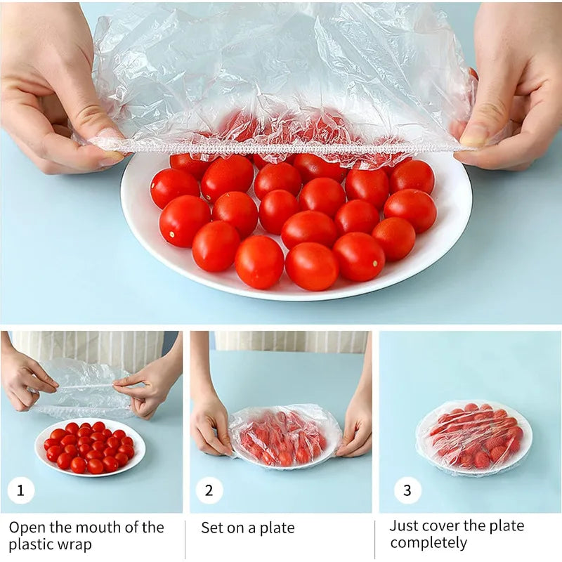 100Pcs Elastic Plastic Food Covers – Dish & Bowl Fresh Seal Food Storage Covers Babs