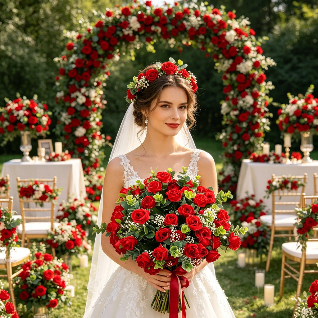Silk Rose Artificial Flower Bouquet – Wedding & Home Décor Artificial Flower Bouquet Babs