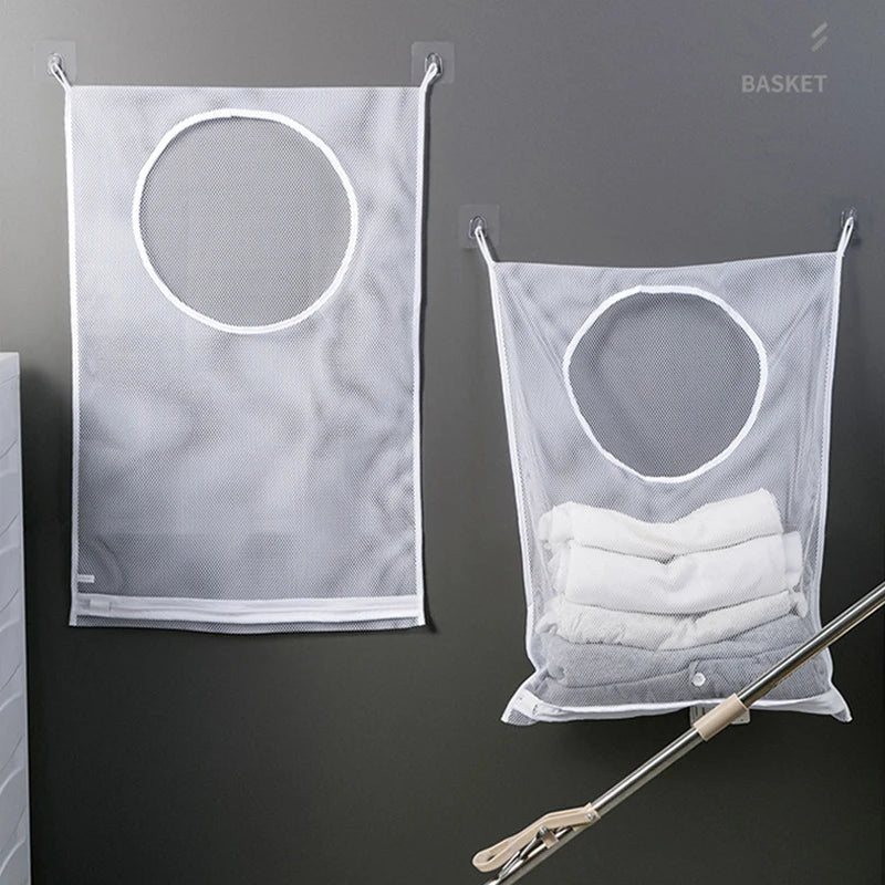 Folding Wall Hanging Laundry Sorting Basket – Mesh Bag & Hook Laundry Sorting Basket Babs