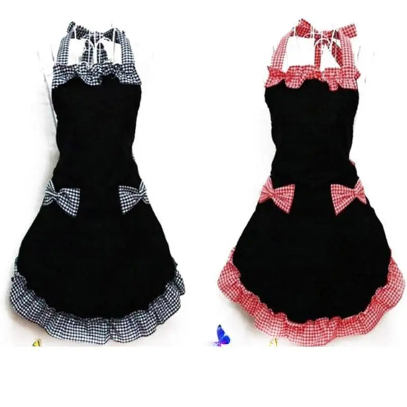 Women's Vintage Bib Apron Dress – Bowknot, Pocket, Canvas Kitchen Apron Dress Babs