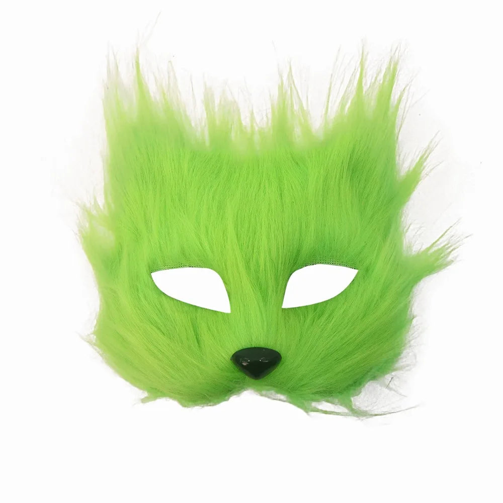 Realistic Plush Cat Half Face Mask – Halloween Costume Halloween Costume Mask Babs Green