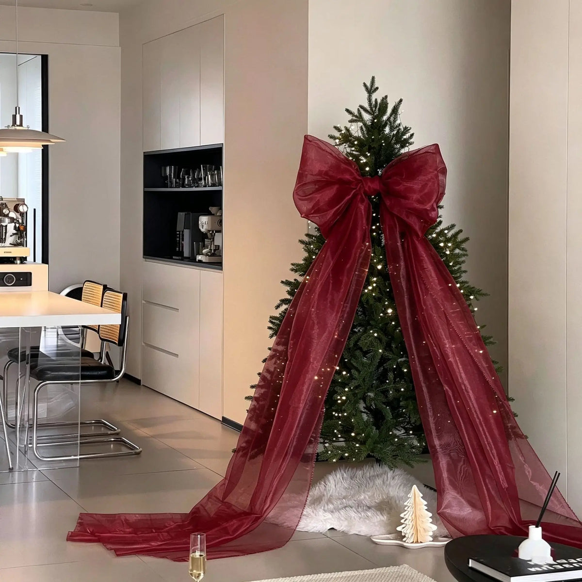 Oversized Pearl Sheen Bow Pendant – Christmas Tree Hanging Decor Christmas Bow Ornament Babs Burgundy 0.5m 2m
