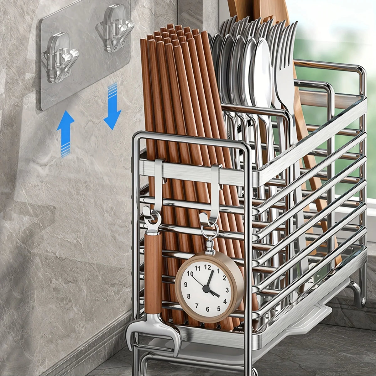 No-Drill Wall-Mounted Stainless Steel Utensil Holder & Rack Kitchen Utensil Holder Babs
