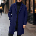 Men's Wool Blend Trench Coat – Single Breasted Overcoat Wool Blend Overcoat Babs Navy M