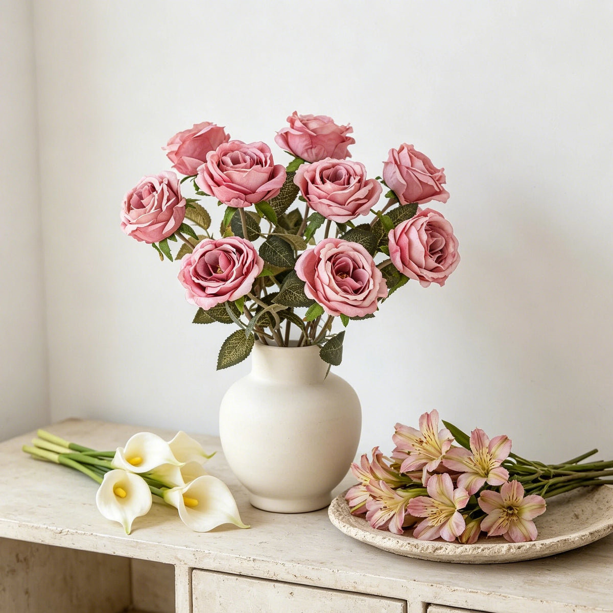Artificial Silk Rose Bouquet – Wedding & Home Decor (2/4 pcs) Artificial Flower Bouquet Babs