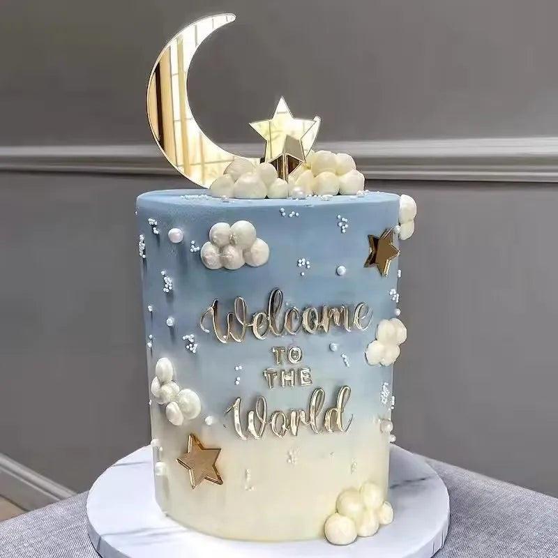 8-Piece Ramadan Moon & Star Golden Acrylic Cake Topper Set Acrylic Cake Topper Babs