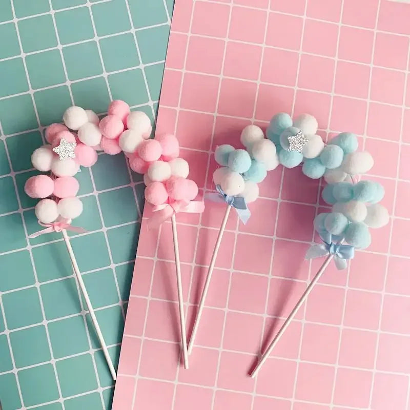 Pink Blue Pompom Cloud Cake Toppers – Baby Shower & Birthday Cake Topper Babs
