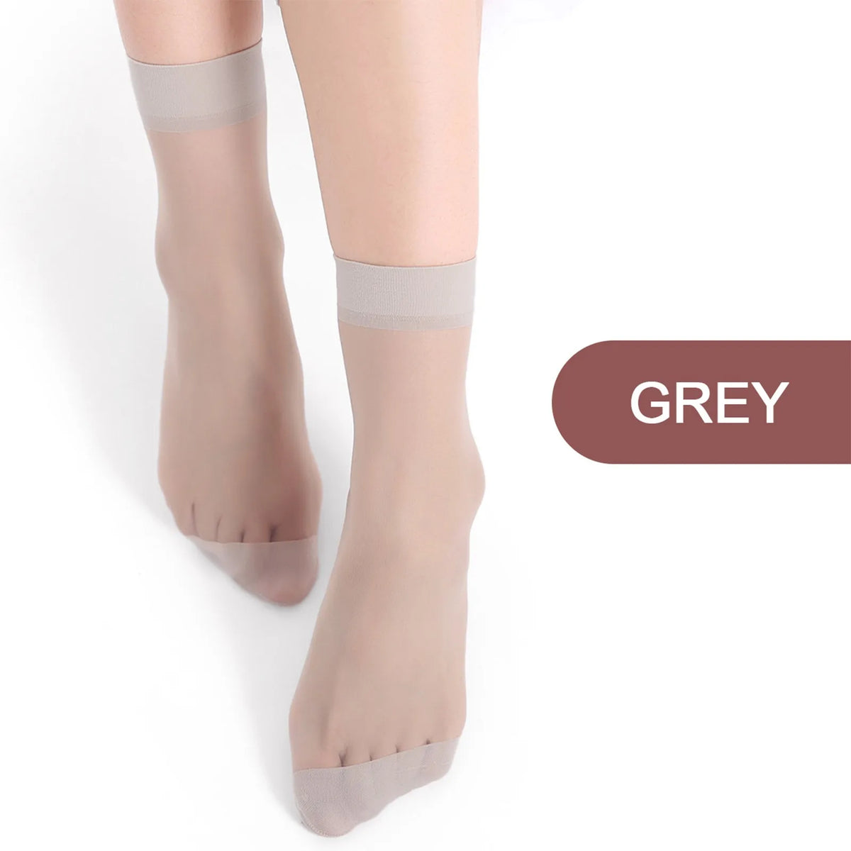 10 Pairs Women's Sheer Nylon Ankle Socks – Silky Thin Sheer Ankle Socks Babs Gray One Size