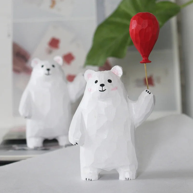 Hand-Carved White Bear Wooden Figurine | Desktop Decor Gift Wooden Figurine Ornament Babs