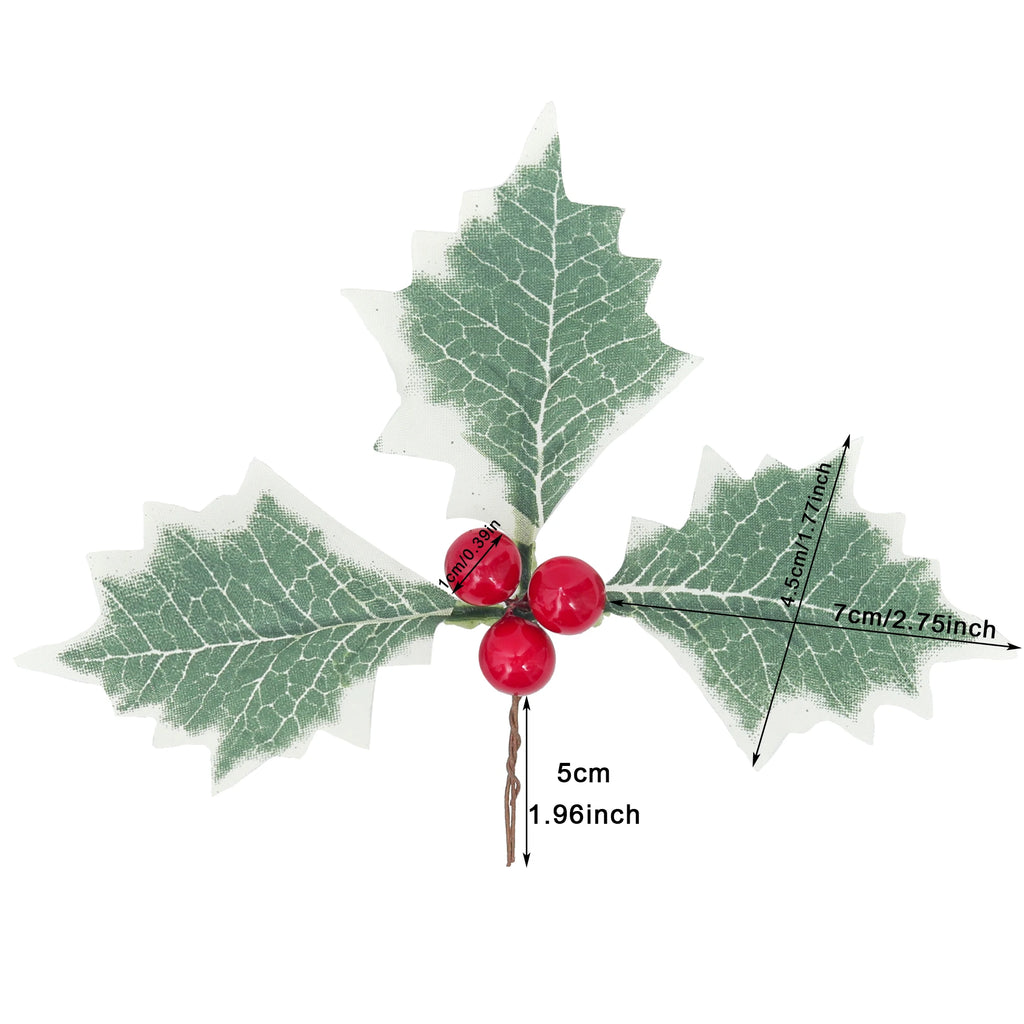 10PCS Artificial Christmas Holly Berry Leaves – DIY Wreath Decor Artificial Holly Decor Babs