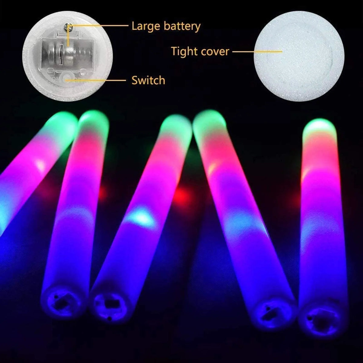 LED Foam Glow Sticks RGB Party Supplies – 10 to 60 Pcs LED Party Glow Sticks Babs