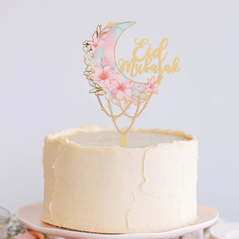 Eid Mubarak Acrylic Cake Topper – Moon Flower DIY Decoration Acrylic Cake Topper Babs