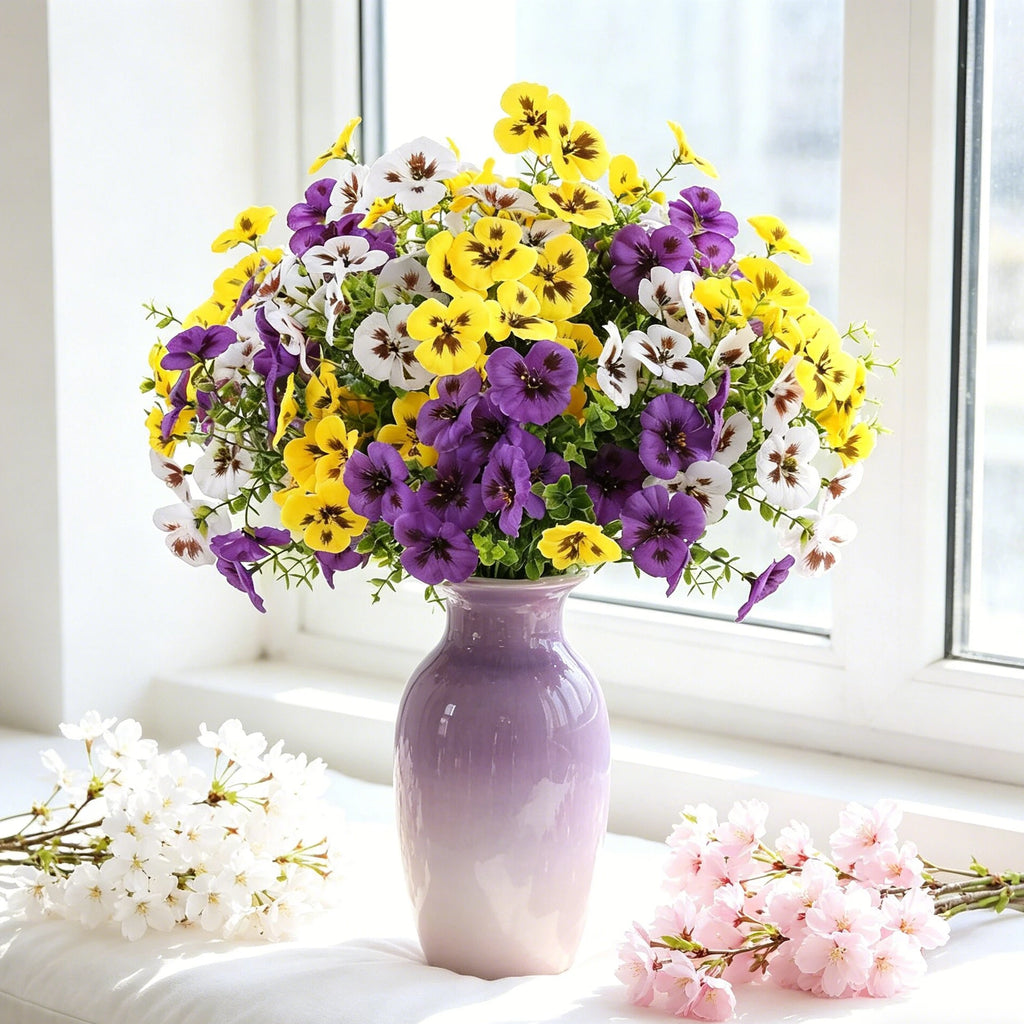 3 Bundles Artificial Silk Pansy Bouquet – Wedding & Home Décor Artificial Flower Bouquet Babs