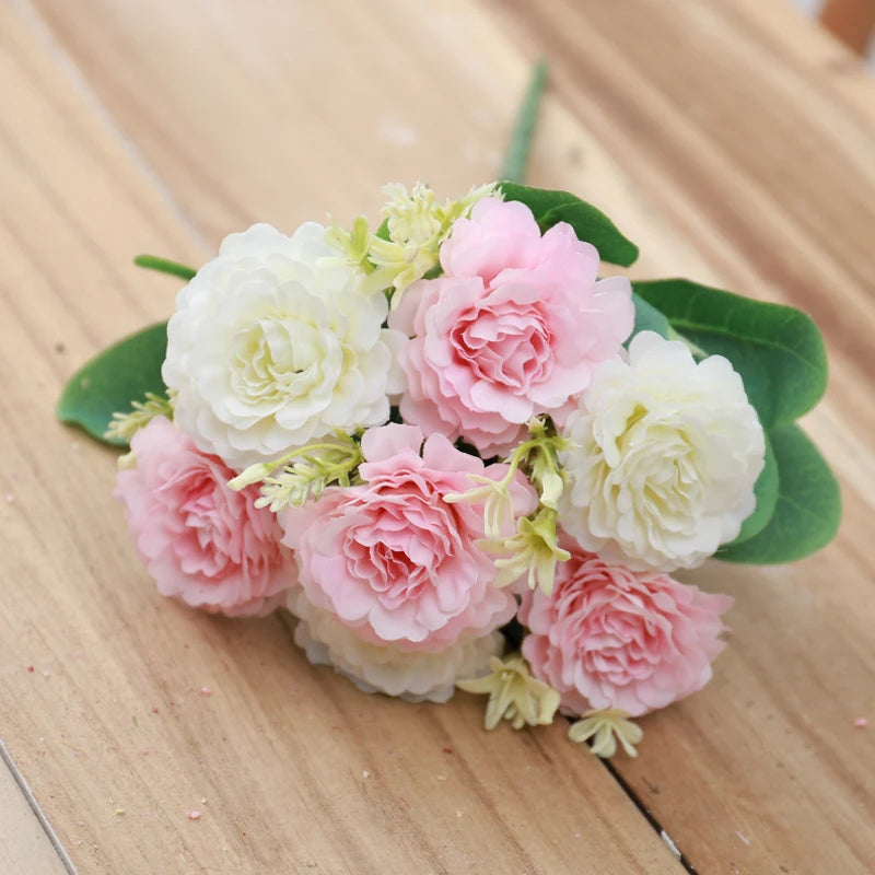 Silk Peony Artificial Flowers – White Bouquet, Home & Wedding Artificial Silk Flowers Babs White Pink