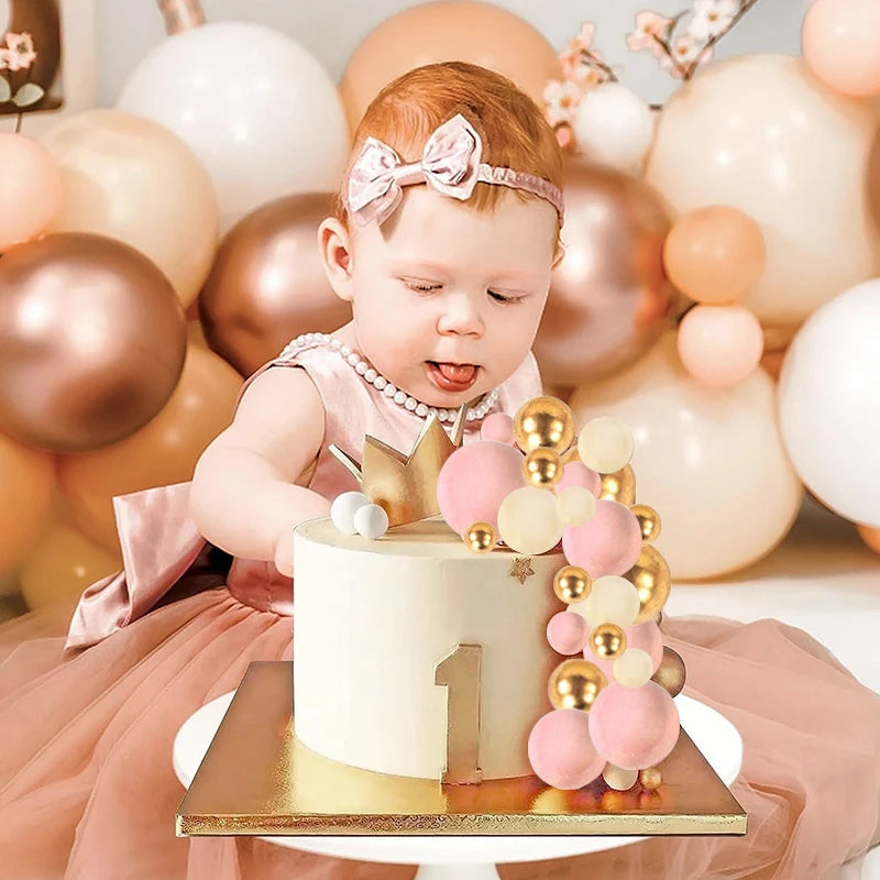32Pcs Pink Gold Pearl Ball Cake Toppers – Party & Wedding Cake Topper Set Babs