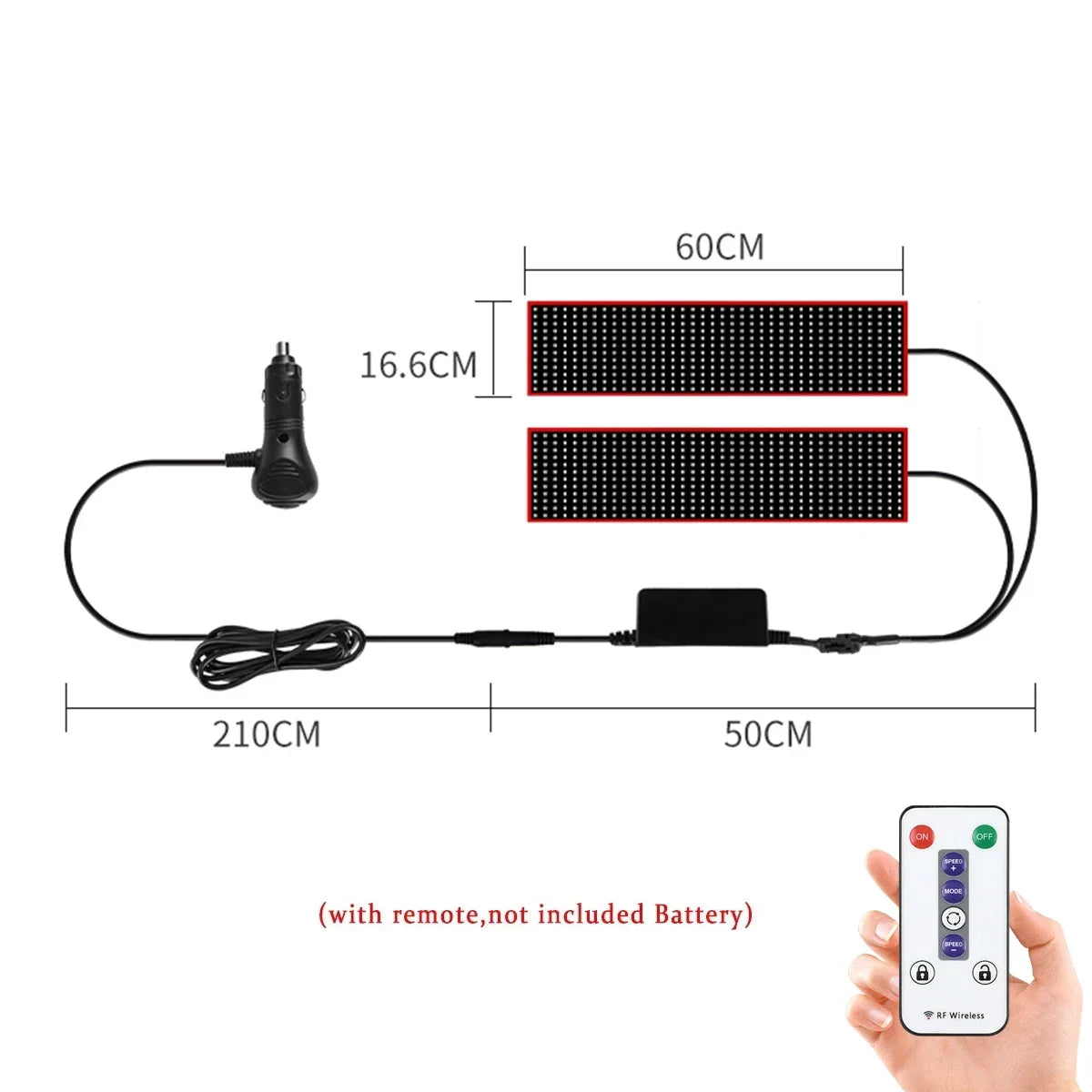 RGB LED Scrolling Display Panel for Car & Truck Windshield LED Display Panel Babs 2in1 - 60cm