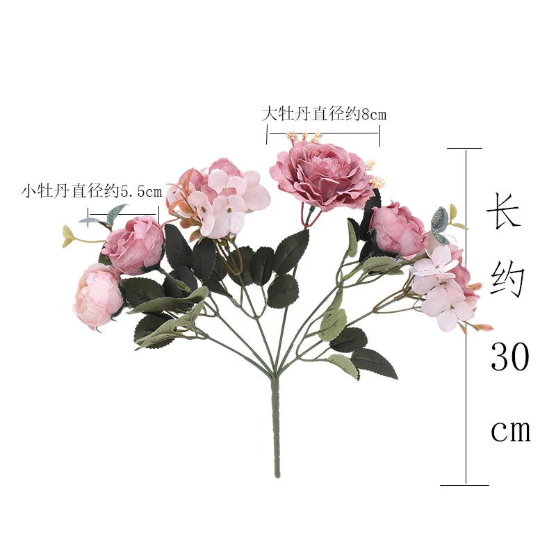 Silk Rose Bridal Bouquet – Artificial Hydrangea & Peony Flowers Artificial Flower Bouquet Babs