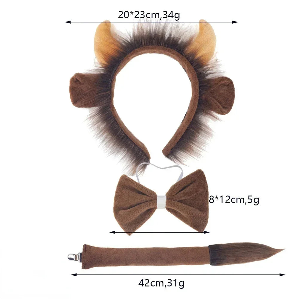 Plush Cattle Costume Set – Horn Ear Headband & Tail Cosplay Costume Accessory Set Babs 1
