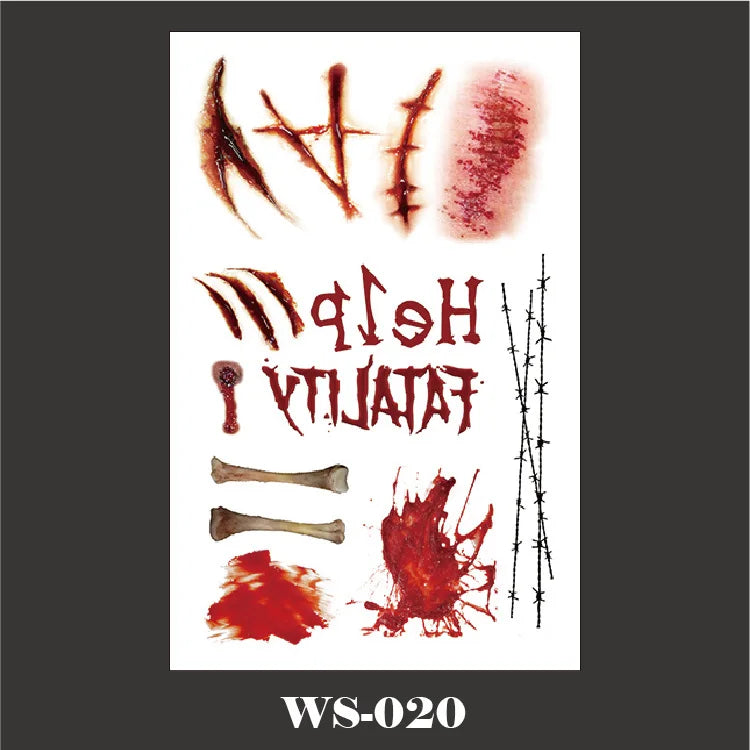 Halloween Scar Tattoo Stickers – Realistic Fake Wound Decals Temporary Tattoo Stickers Babs B 100PCS